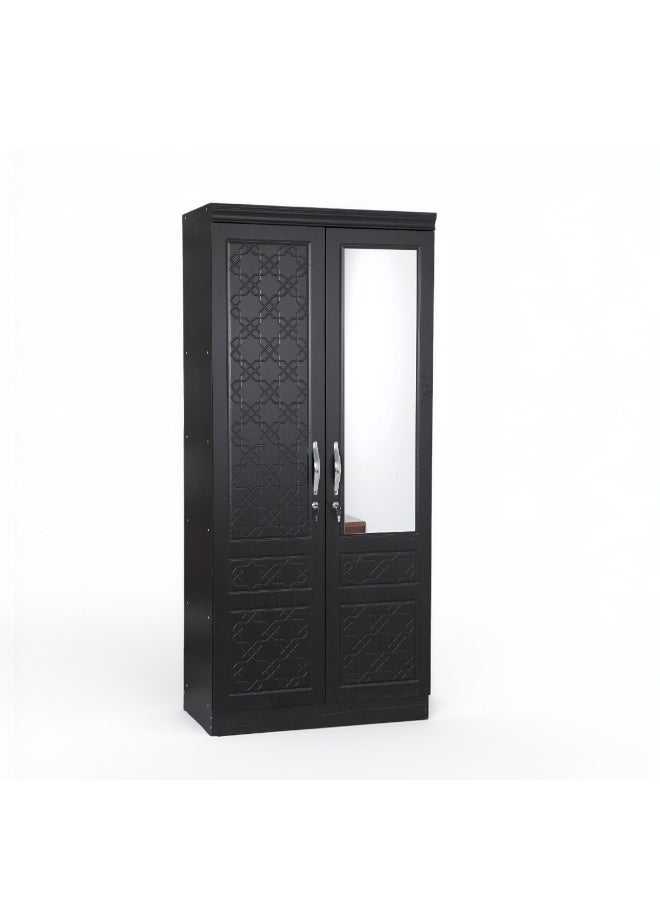 Multi Home Furniture Black wardrobe 2 Door Wooden Wardrobe with Mirror | Modern Storage Almirah with Lock & Handles | Bedroom Clothes Cabinet - Image 4